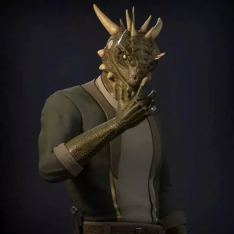 AI Video from prompt: Argonian lizard dude is thinking about what ring