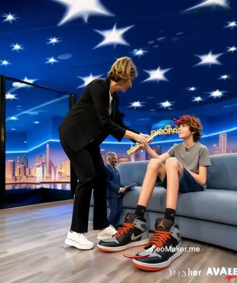 AI Video from prompt: 75 / 5 000 The presenter comes to the boy, measu