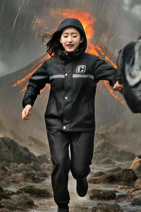 AI Video from prompt: wanita ini berlari dan dibawah hujan yang deras 