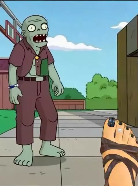 AI Video from prompt: feet take off sandals, kicking in the zombie's f