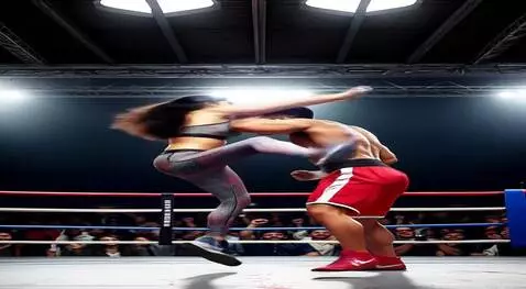 AI Video from prompt: High-energy Fight ring showdown, woman confident