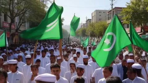 AI Video from prompt: 12 rabiul awal me islamic Jhanda lahrate hue Jul