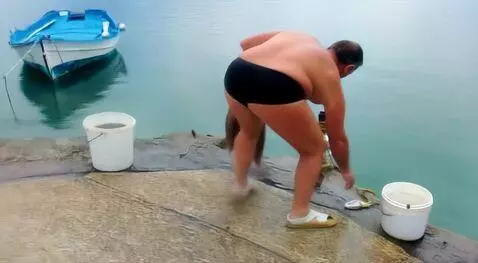 AI Video from prompt: a fisherman emerges from a lake and goes to the 