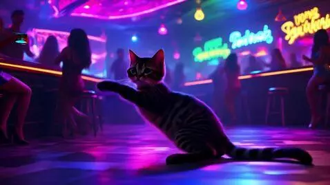 AI Video from prompt: A humanoid dark-striped cat stands awkwardly at 