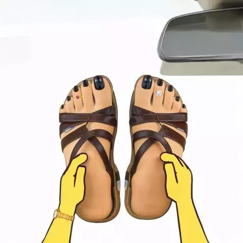 AI Video from prompt: yellow gloves taking off sandals and placing fee