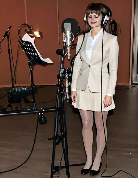 AI Video from prompt: A young woman in a recording studio. Listening t