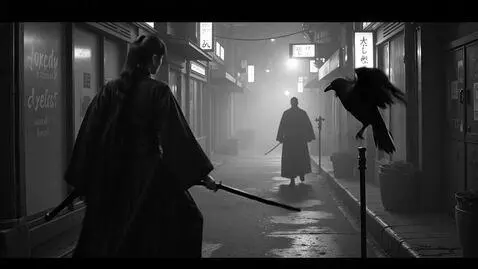 AI Video from prompt: Japanese anime noir, black and white, 7 seconds,