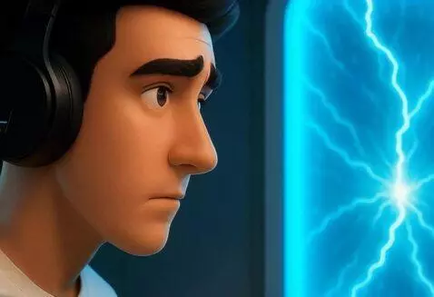 AI Video from prompt: парень завороженно смотрит в голубой портал не о