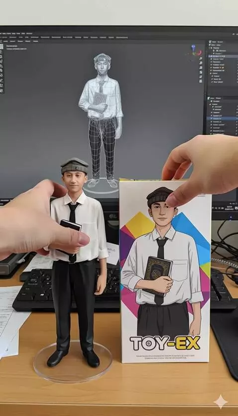 AI Video from prompt: Ada tangan yang membuka action figur dari box. K