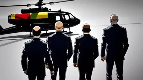 AI Video from prompt: Black-and-white cinematic animation of four Ghan