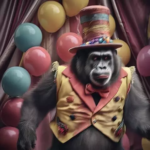 AI Video from prompt: when the fomo hits, this clown ape does a happy 