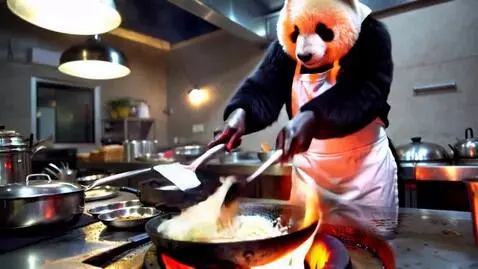 AI Video from prompt: A realistic video scene set in a restaurant kitc