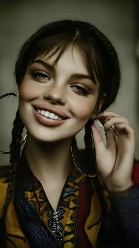 AI Video from prompt: future fashionista, exotic beauty,  playful, mug