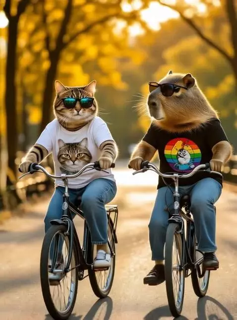 AI Video from prompt: Andan en bicicleta,adrenalina,vertigo,risas,cine