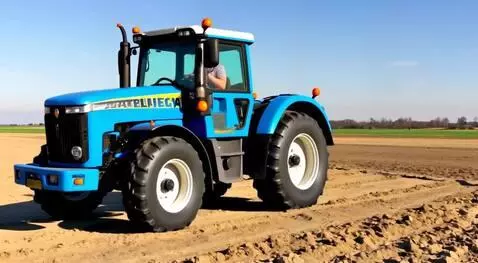 AI Video from prompt: Blue Tractor riding on the field, Mad Max Stiles