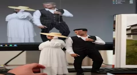 AI Video from prompt: Nure two hand gently pick up the figure on the f