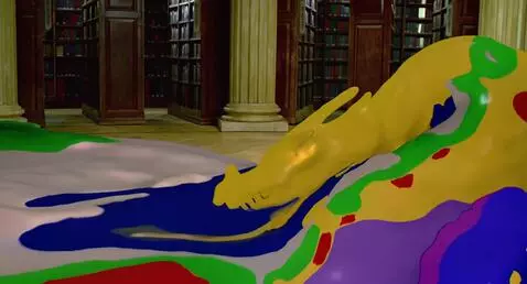 AI Video from prompt: The paint dragon closes its mouth and swallows, 