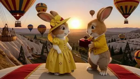 AI Video from prompt: Два милых пушистых зайца на задних лапах в Каппа