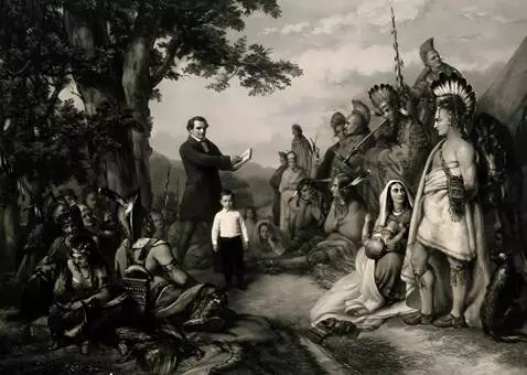 AI Video from prompt: man in black reading preech, people  around stai