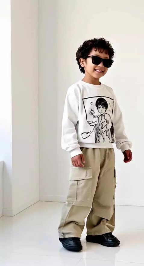 AI Video from prompt: Anak tersebut tersenyum ramah, berputar ke kiri 