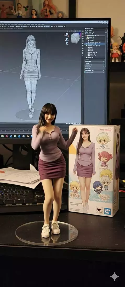 AI Video from prompt: The figure inside the frame dances and waves wit