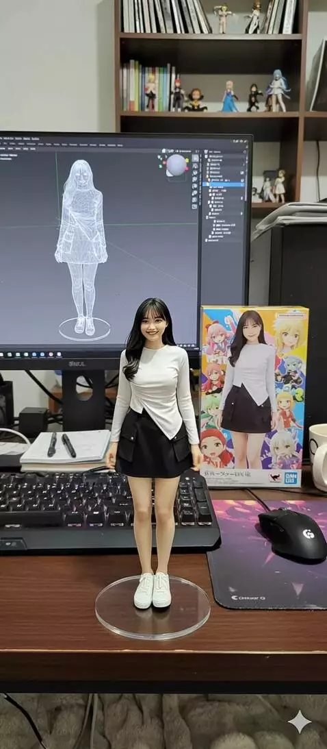 AI Video from prompt: The figure inside the frame dances and waves wit