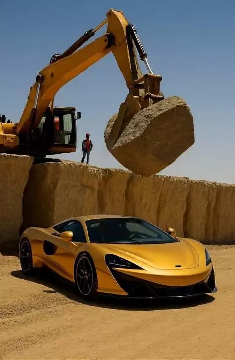 AI Video from prompt: La excavadora suelta la roca y la roca cae sobre