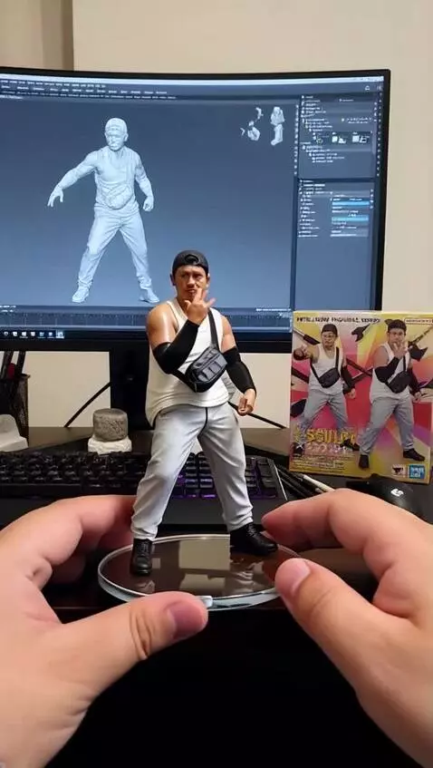 AI Video from prompt: two hands gently pick up the figure in the frame