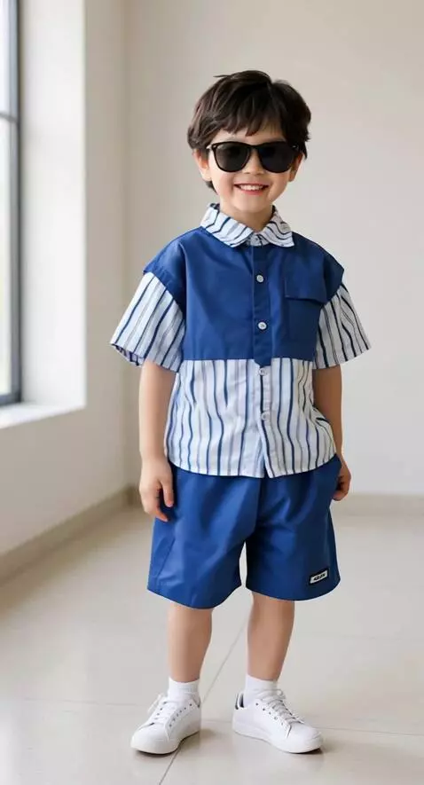 AI Video from prompt: Anak tersebut tersenyum mempromosikan baju yang 