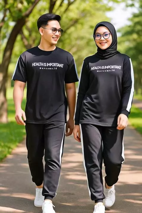 AI Video from prompt: Couple in navy sportswear, Afghanistan-Javanese 