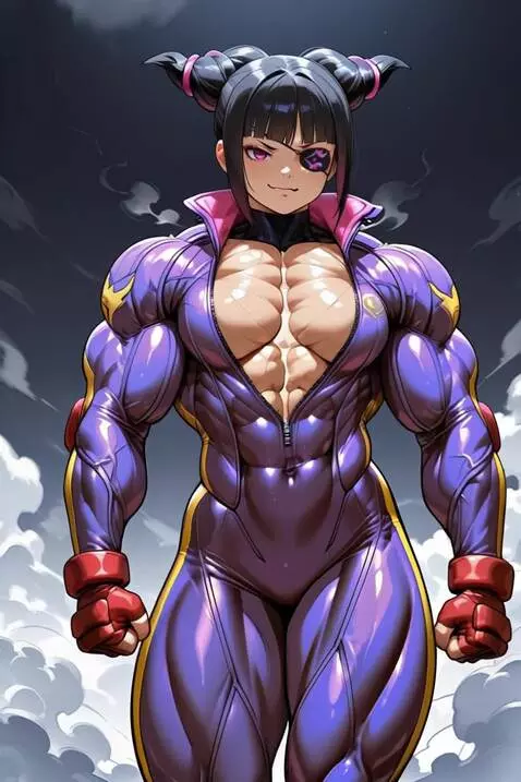 AI Video from prompt: Juri Han muscular, striated pectorals, walking, 