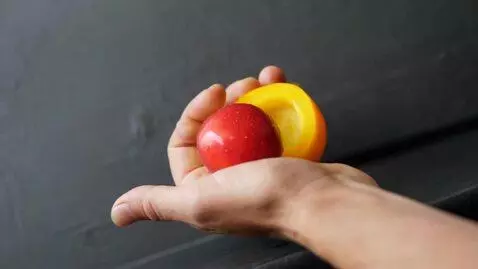 AI Video from prompt: Создай видео где рука режет фрукт ы стеклянные р