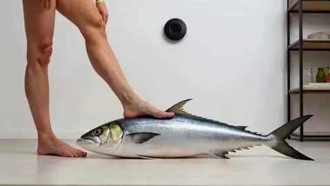 AI Video from prompt: barefoot model with her foot on a mahi mahi