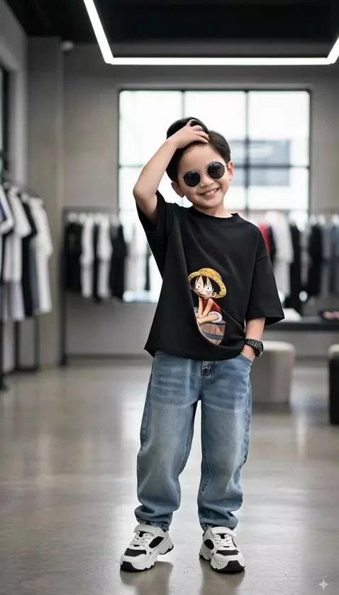 AI Video from prompt: Anak tersebut tersenyum merapikan rambutnya deng