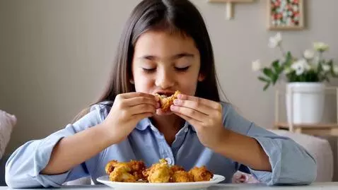 AI Video from prompt: girl eating jollibee fried chicken asmr mukbang
