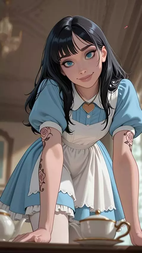 AI Video from prompt: a beautiful girl looking down on the viewer from