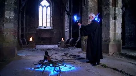 AI Video from prompt: An old man in a black robe, Master Arion, contem