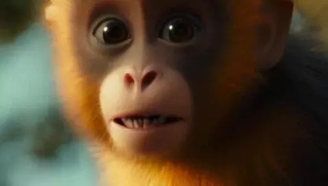 AI Video from prompt: Small girl monkey talking, background is bank, b