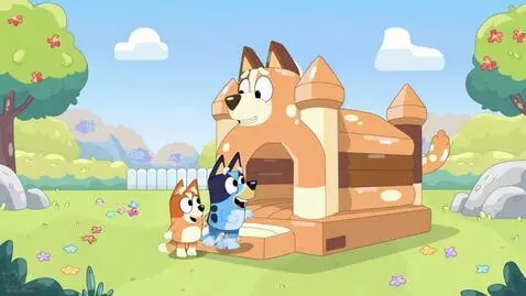 AI Video from prompt: The two enters the bounce house as it closes up 