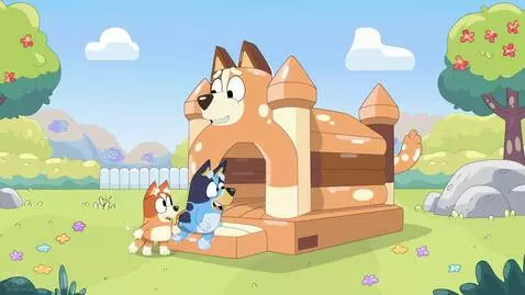 AI Video from prompt: The two enters the bounce house as it comes aliv