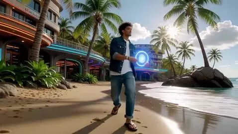 AI Video from prompt: Steppin’ out the Hybrizone, flip-flops and a dre