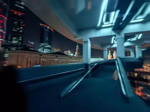 AI Video from prompt: the elevator on the Eternity skyscraper in Mosco