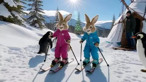 AI Video from prompt: Два милых пушистых зайца на задних лапах на Севе