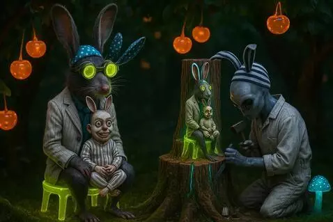 AI Video from prompt: Silver alien slowly and smoothly chips at the st