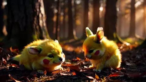 AI Video from prompt: Pichu and Pikachu stand together in a quiet fore