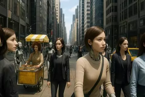 AI Video from prompt: Улица мегаполиса в середине дня. Вместо людей на