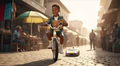 AI Video from prompt: a boy riding a bicycle