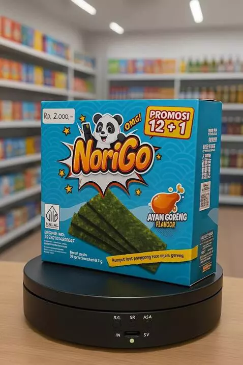 AI Video from prompt: "A product video of a nori go box placed on a bl