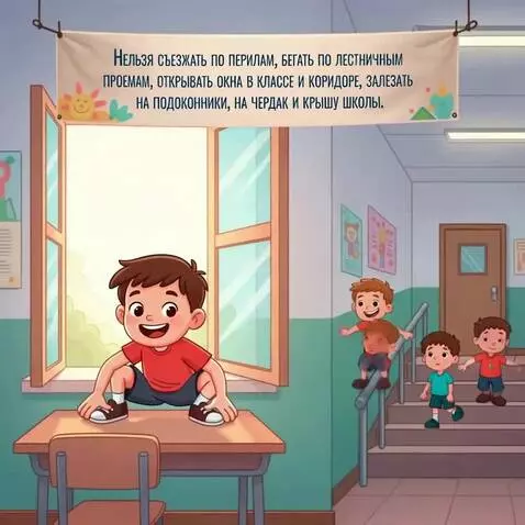 AI Video from prompt: The children slide down the railing, and the boy