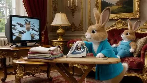 AI Video from prompt: милых пушистых зайца на задних лапах в комнате с